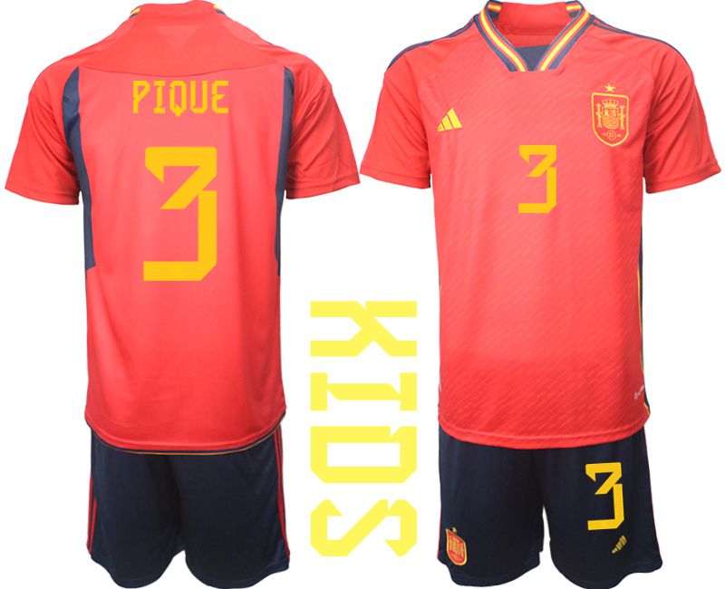 Cheap Youth 2022 World Cup National Team Spain home red 3 Soccer Jersey